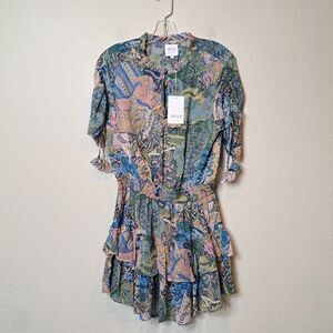 MISA Los Angeles Becca Mini Dress In Patchwork Batik Size Small NWT Made In USA